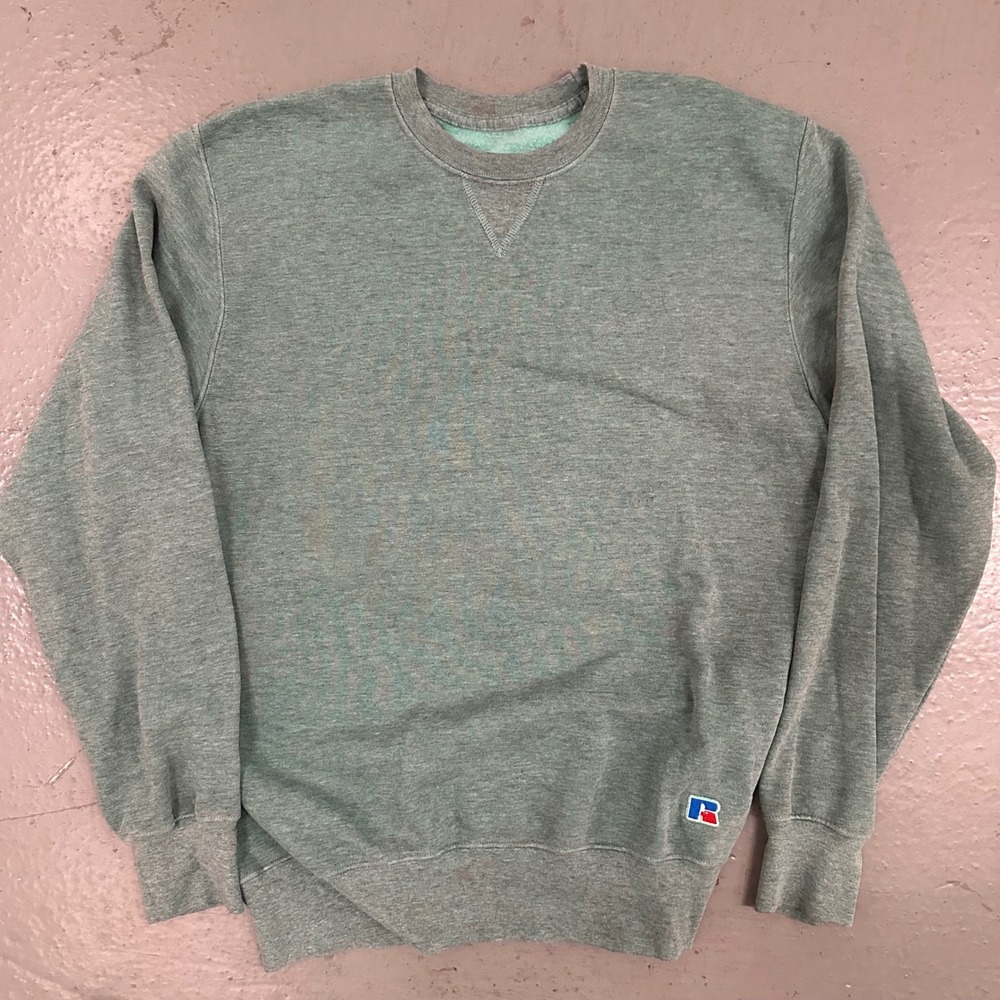 Russell Athletic Mens Crewneck Sweatshirt Medium Gray Preowned Stains V-Notch